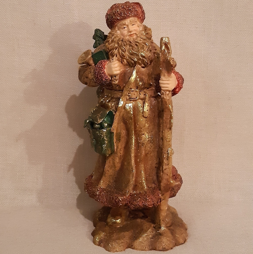 Gold Santa With Walking Stick